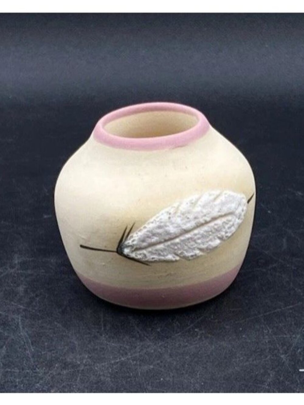 Native American Indian Mini Pottery Rose Feather Southwest Dessert Vase